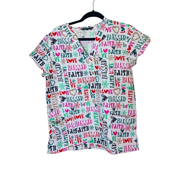 4203 Womens Scrub Tops V Neck Holiday Multicolor lot of 5 Small Santa Snowman - Picture 8 of 15